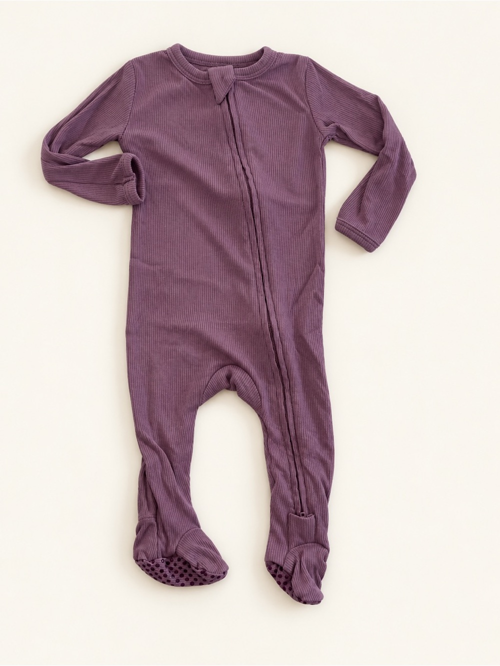Pip & Phee Purple Ribbed Kids One-Piece bamboo Footed Pajamas